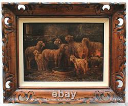 School Charles Emile Jacque Barbizon Sheep Old Table Painting Frame