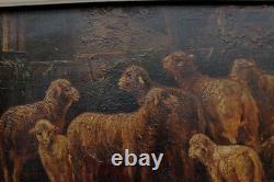 School Charles Emile Jacque Barbizon Sheep Old Table Painting Frame