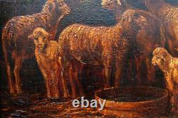 School Charles Emile Jacque Barbizon Sheep Old Table Painting Frame