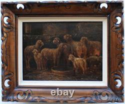 School Charles Emile Jacque Barbizon Sheep Old Table Painting Frame