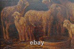School Charles Emile Jacque Barbizon Sheep Old Table Painting Frame