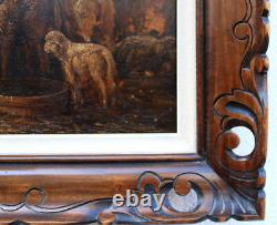 School Charles Emile Jacque Barbizon Sheep Old Table Painting Frame