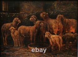 School Charles Emile Jacque Barbizon Sheep Old Table Painting Frame