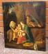 School Of The 19th Century. The Holy Family Oil Painting On Wood Panel