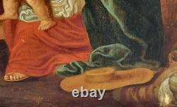 School of the 19th Century. The Holy Family Oil Painting on Wood Panel