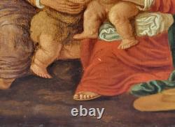 School of the 19th Century. The Holy Family Oil Painting on Wood Panel