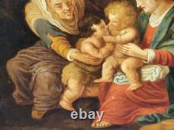 School of the 19th Century. The Holy Family Oil Painting on Wood Panel