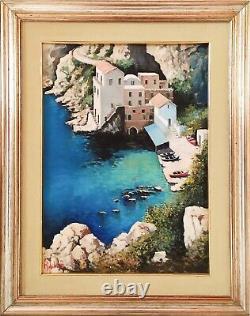 Sea Of Sorrento Naples Coastal Marine Landscape Italian Oil Painting Signed