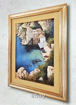 Sea Of Sorrento Naples Coastal Marine Landscape Italian Oil Painting Signed