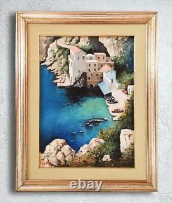 Sea Of Sorrento Naples Coastal Marine Landscape Italian Oil Painting Signed