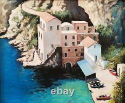 Sea Of Sorrento Naples Coastal Marine Landscape Italian Oil Painting Signed