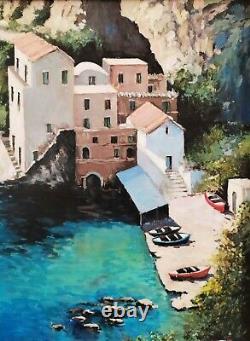 Sea Of Sorrento Naples Coastal Marine Landscape Italian Oil Painting Signed