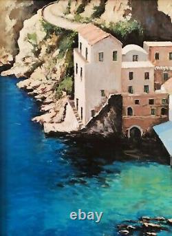 Sea Of Sorrento Naples Coastal Marine Landscape Italian Oil Painting Signed