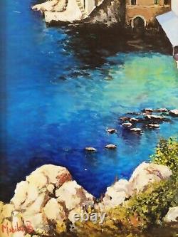 Sea Of Sorrento Naples Coastal Marine Landscape Italian Oil Painting Signed