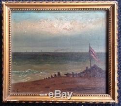 Seaside Marine Oil On Wood Boat XIX Monogrammed