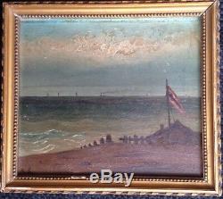 Seaside Marine Oil On Wood Boat XIX Monogrammed