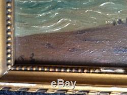 Seaside Marine Oil On Wood Boat XIX Monogrammed