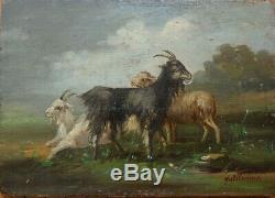 Sheep Sheep 19th Century Painting On Wood Signed Guillaume