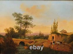 Shepherdess and her Flock by a Stream signed VICTORINE Painting HSP