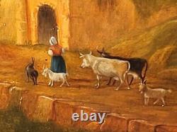 Shepherdess and her Flock by a Stream signed VICTORINE Painting HSP
