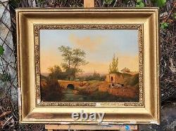 Shepherdess and her Flock by a Stream signed VICTORINE Painting HSP