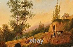 Shepherdess and her Flock by a Stream signed VICTORINE Painting HSP