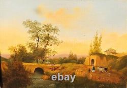 Shepherdess and her Flock by a Stream signed VICTORINE Painting HSP