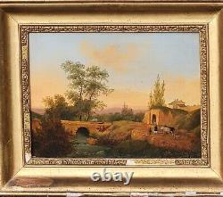 Shepherdess and her Flock by a Stream signed VICTORINE Painting HSP