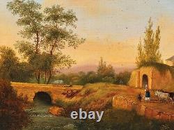 Shepherdess and her Flock by a Stream signed VICTORINE Painting HSP