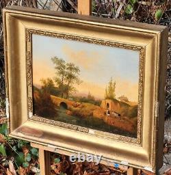 Shepherdess and her Flock by a Stream signed VICTORINE Painting HSP