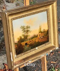 Shepherdess and her Flock by a Stream signed VICTORINE Painting HSP