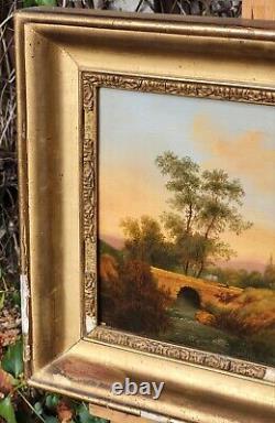 Shepherdess and her Flock by a Stream signed VICTORINE Painting HSP