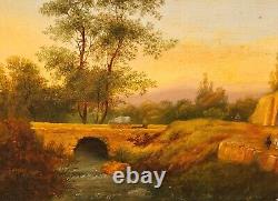 Shepherdess and her Flock by a Stream signed VICTORINE Painting HSP