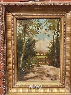 'Signed BLANQUER Landscape: Woods and Village View Oil Painting on Canvas'