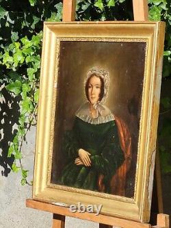 Signed Noble Woman Portrait. Oil painting on wood panel