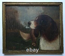 Signed Old Painting, Hunting Dog, Oil On Panel, Late 19th Or Early 20th Century