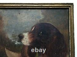 Signed Old Painting, Hunting Dog, Oil On Panel, Late 19th Or Early 20th Century