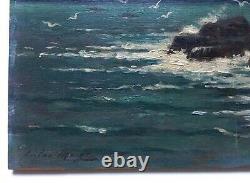 Signed Old Painting, Oil On Panel, Pointe Du Raz, Brittany, Early 20th Century