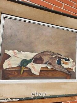 Signed Old Table. Duck Col Vert. Oil Painting On Wood Panel