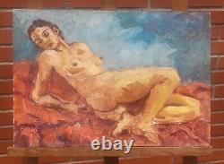 Signed Painting. Nude Woman. Oil on Wood Panel