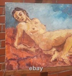 Signed Painting. Nude Woman. Oil on Wood Panel