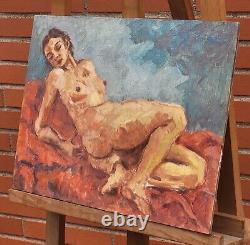 Signed Painting. Nude Woman. Oil on Wood Panel