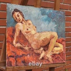 Signed Painting. Nude Woman. Oil on Wood Panel