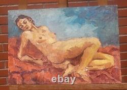 Signed Painting. Nude Woman. Oil on Wood Panel