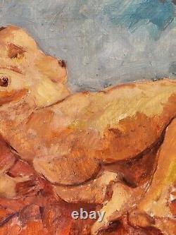 Signed Painting. Nude Woman. Oil on Wood Panel