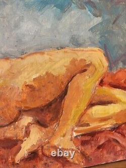 Signed Painting. Nude Woman. Oil on Wood Panel