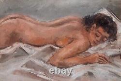 Signed Painting. Nude Woman. Oil on Wood Panel