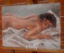 Signed Painting. Nude Woman. Oil on Wood Panel