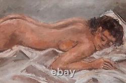 Signed Painting. Nude Woman. Oil on Wood Panel