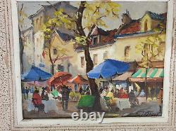Signed Painting, Oil On Canvas A View Of Paris The Place Du Tertre In Montmartre